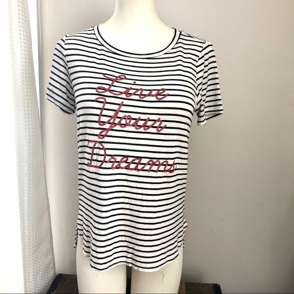 🎯3/$10 Poolhouse Striped Live Your Dreams Graphic Tee Medium - Picture 1 of 9